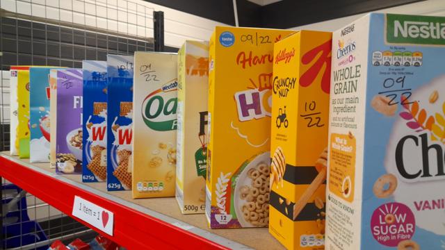 close up cereal in a line