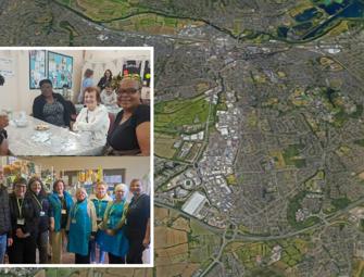 Reading area map overlayed with images of volunteers from your local pantry