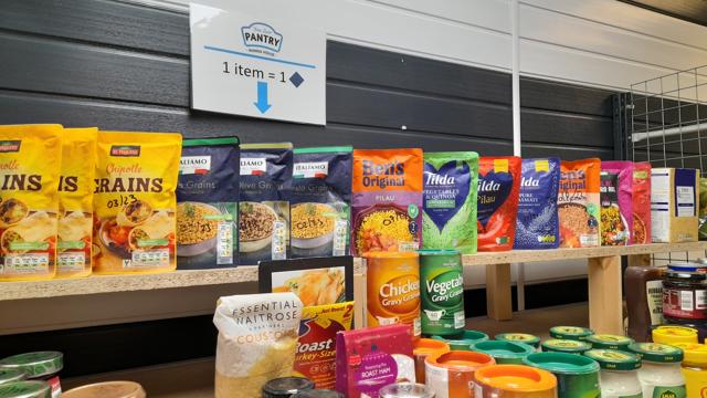 stocks of food on shelves