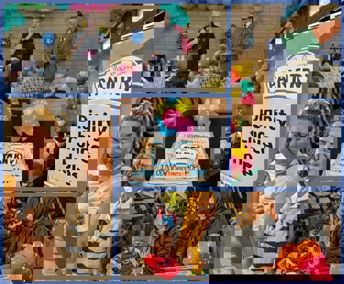 A collage of photos of people at a community celebration for Your Local Pantry